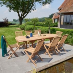 Salon de jardin en teck massif extensible 8/10 places