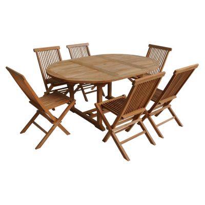 Salon de jardin en teck massif LOMBOK - table ronde extensible - 6 places - HAPPY GARDEN