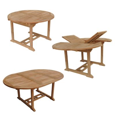 Salon de jardin en teck massif LOMBOK - table ronde extensible - 6 places - HAPPY GARDEN