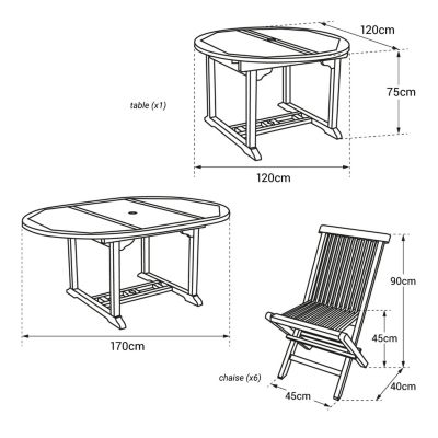 Salon de jardin en teck massif LOMBOK - table ronde extensible - 6 places - HAPPY GARDEN