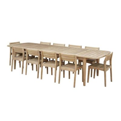 Salon de jardin en teck recyclé extensible 10/12 places