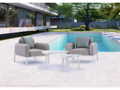 Salon de jardin en tissu "Sevilla"  2 fauteuils + 2 tables basses  Gris