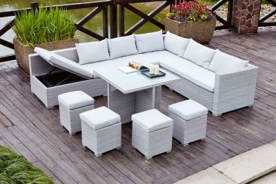 Salon de jardin encastrable 10 places en résine gris-gris FIDJI