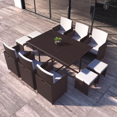 Salon de jardin encastrable Marron-Blanc 10 places FLORIDA Concept Usine