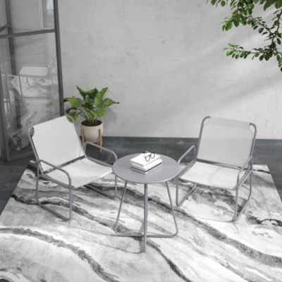 Salon de Jardin - Ensemble Bistro Extérieur 2 Chaises avec Accoudoirs et Dossier Haut, Table Carrée Métal - Gris