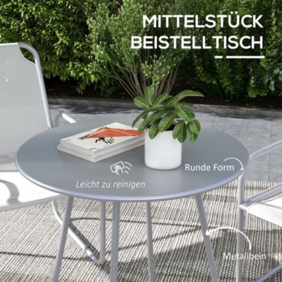 Salon de Jardin - Ensemble Bistro Extérieur 2 Chaises avec Accoudoirs et Dossier Haut, Table Carrée Métal - Gris