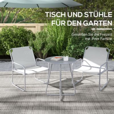 Salon de Jardin - Ensemble Bistro Extérieur 2 Chaises avec Accoudoirs et Dossier Haut, Table Carrée Métal - Gris