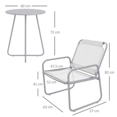 Salon de Jardin - Ensemble Bistro Extérieur 2 Chaises avec Accoudoirs et Dossier Haut, Table Carrée Métal - Gris