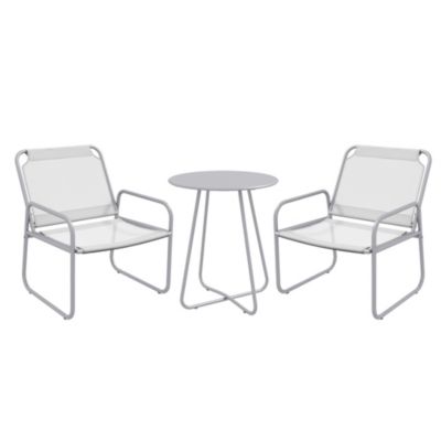 Salon de Jardin - Ensemble Bistro Extérieur 2 Chaises avec Accoudoirs et Dossier Haut, Table Carrée Métal - Gris