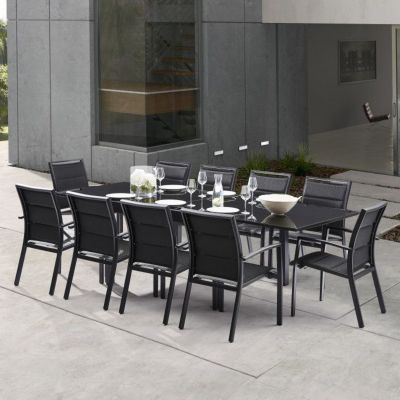 Salon de jardin Ensemble Modulo T 6/10 + F 10 Full Verre Noir Wilsa Garden