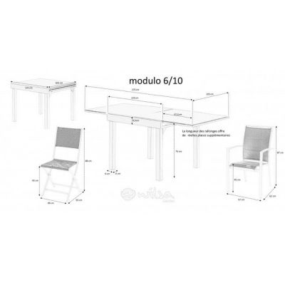 Salon de jardin Ensemble Modulo T 6/10 + F 10 Full Verre Noir Wilsa Garden
