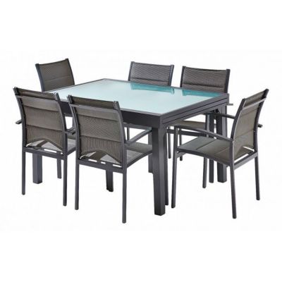 Salon de jardin Ensemble Modulo T 6 / 10 + F 6 Full Verre Gris Anthracite Wilsa Garden