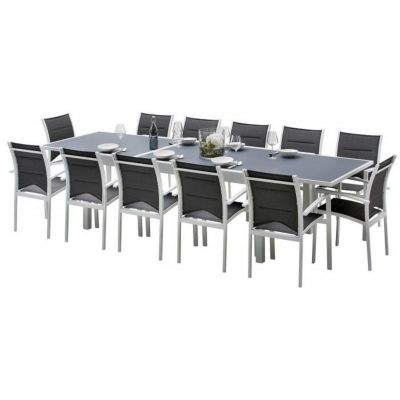 Salon de jardin Ensemble Modulo T 8/12 + F 12 Full Verre Blanc Wilsa Garden