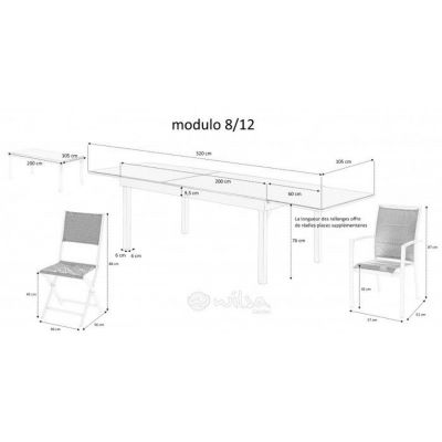 Salon de jardin Ensemble Modulo T 8/12 + F 12 Full Verre Blanc Wilsa Garden