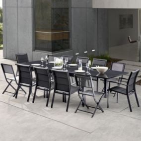 Salon de jardin Ensemble Modulo T 8/12 + F 8 + C 4 Full Verre Noir Wilsa Garden