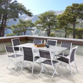 Salon de jardin Ensemble ModuloWood T 4 / 8 + F 4 + C 4 Déco Bois Blanc Wilsa Garden