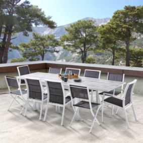 Salon de jardin Ensemble ModuloWood T 6/10 + F 6 + C 4 Verre Déco Bois Blanc Blanc Wilsa Garden