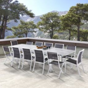 Salon de jardin Ensemble ModuloWood T 8/12 + F 8 + C 4 Verre Déco Bois Blanc Wilsa Garden