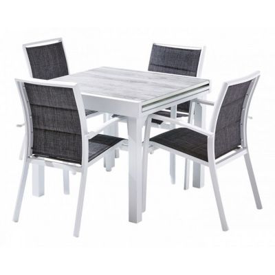 Salon de jardin Ensemble ModuloWood T4/8+F4 Verre Déco Bois Blanc Wilsa Garden