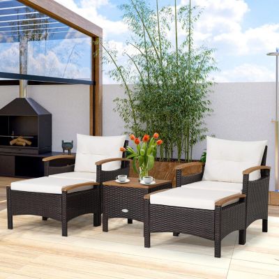 GYMAX Salon De Jardin Rotin 2 Personnes Avec Table Et Rangement - Chaises Confortables + Table Basse Extérieure Pour Terrasse, Balcon Et Porche