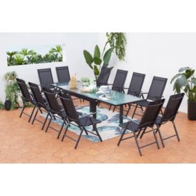 Salon de jardin extensible gris en alu + 12 fauteuils BRESCIA