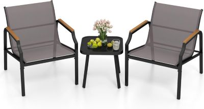 Salon de Jardin Exterieur 2 Personnes, Table en Verre avec Chaises en Tissu,3 Pcs Salon de Bistro pour Balcon, Jardin,Piscine