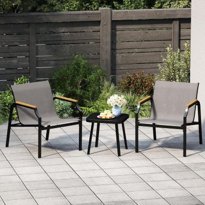Salon de Jardin Exterieur 2 Personnes, Table en Verre avec Chaises en Tissu,3 Pcs Salon de Bistro pour Balcon, Jardin,Piscine