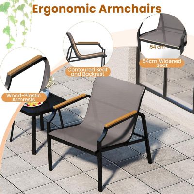 Salon de Jardin Exterieur 2 Personnes, Table en Verre avec Chaises en Tissu,3 Pcs Salon de Bistro pour Balcon, Jardin,Piscine
