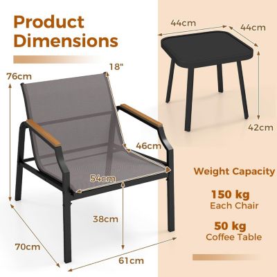 Salon de Jardin Exterieur 2 Personnes, Table en Verre avec Chaises en Tissu,3 Pcs Salon de Bistro pour Balcon, Jardin,Piscine
