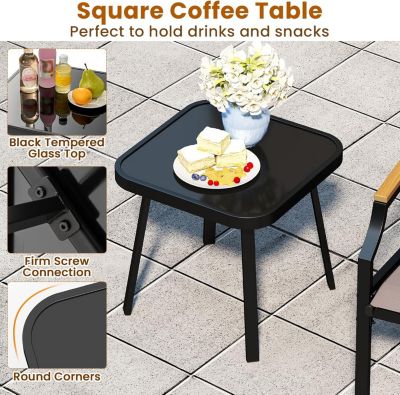 Salon de Jardin Exterieur 2 Personnes, Table en Verre avec Chaises en Tissu,3 Pcs Salon de Bistro pour Balcon, Jardin,Piscine