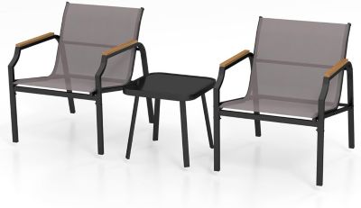 Salon de Jardin Exterieur 2 Personnes, Table en Verre avec Chaises en Tissu,3 Pcs Salon de Bistro pour Balcon, Jardin,Piscine
