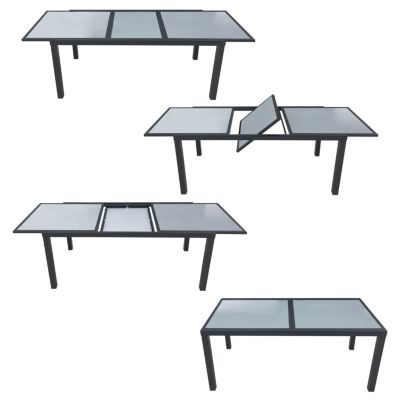 Salon de jardin FIRENZE extensible en textilène gris 8 places - aluminium anthracite - Happy Garden