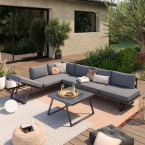 Salon de jardin fonctionnel modulable en aluminium design - Gris Anthracite - HELIOS