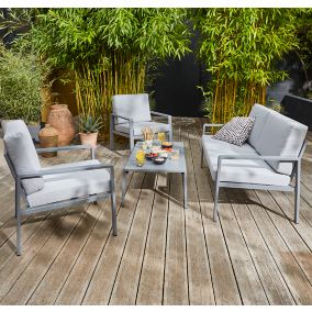 Salon de jardin en aluminium coloris crème Akene - 4 éléments (canapé,  table basse et deux fauteuils) : Salons de jardin PROLOISIRS mobilier -  botanic®