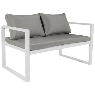Salon de jardin IBIZA en tissu gris 4 places - aluminium blanc - HAPPY GARDEN