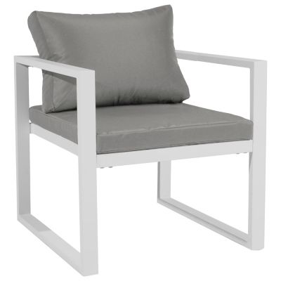 Salon de jardin IBIZA en tissu gris 4 places - aluminium blanc - HAPPY GARDEN