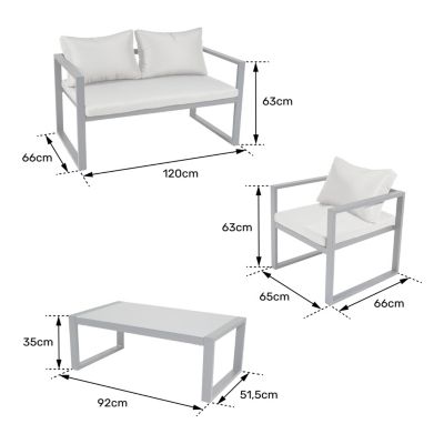 Salon de jardin IBIZA en tissu gris 4 places - aluminium blanc - HAPPY GARDEN