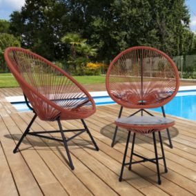 Salon de jardin IZMIR table et 2 fauteuils oeuf cordage terracotta