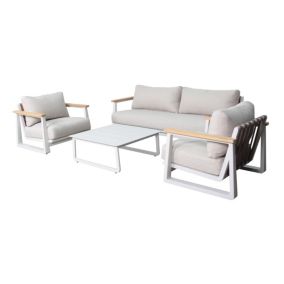 Salon de jardin Leather aluminium blanc et bois Proloisirs