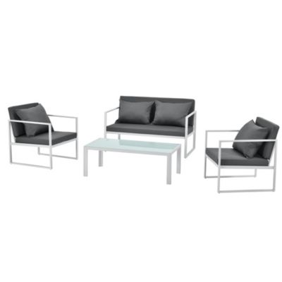 Salon de jardin Lerum table basse avec canapé et chaises blanc gris clair casa.pro