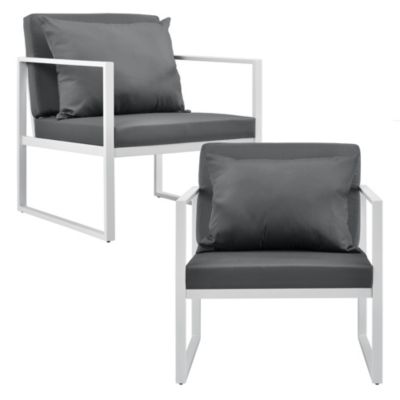 Salon de jardin Lerum table basse avec canapé et chaises blanc gris clair casa.pro