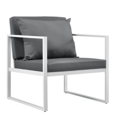 Salon de jardin Lerum table basse avec canapé et chaises blanc gris clair casa.pro
