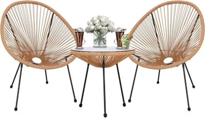 Salon de Jardin-Lot de 2 Chaises de Jardin Rotin Synthétique + Table en Verre