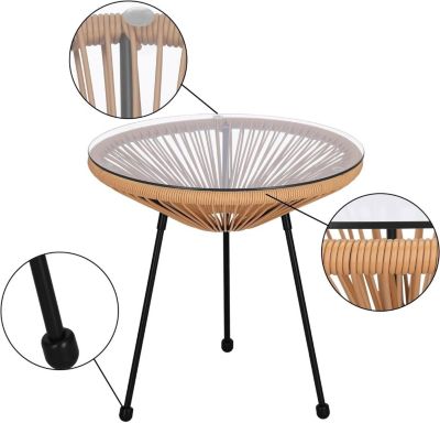 Salon de Jardin-Lot de 2 Chaises de Jardin Rotin Synthétique + Table en Verre