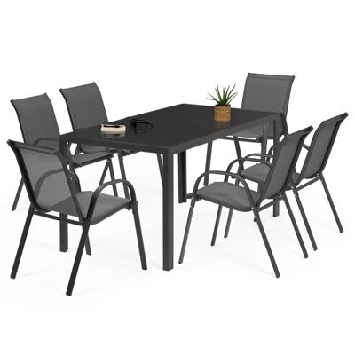 Salon de jardin MADRID table 150 CM et 6 chaises empilables gris anthracite