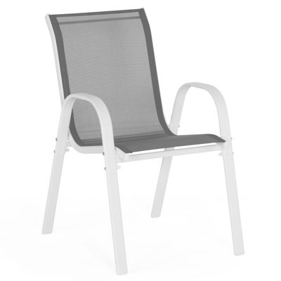 Salon de jardin MADRID table 190 CM et 8 chaises empilables blanc et gris