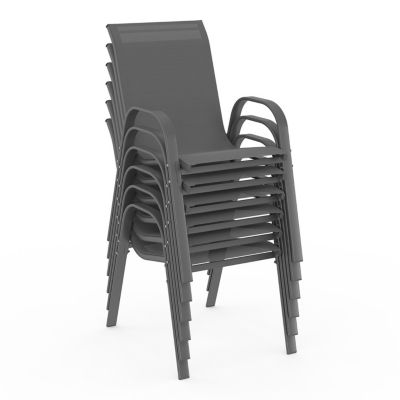 Salon De Jardin IDMarket Madrid - Table Extensible 135-270 Cm + 12 Chaises Empilables - Gris Anthracite