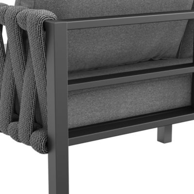 Salon de Jardin Modulable 5 Pièces - Canapé d'Angle, Table et Banquette avec Coussins, Structure en Métal Galvanisé - Gris