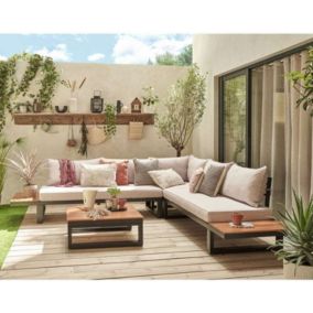 Salon de jardin modulable BEST MOBILIER bois noir 3 pieces 80.0 x 80 x 31.0 5 personnes