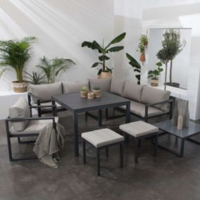 Salon de jardin modulable ibiza aluminium gris 5 pieces 7 personnes